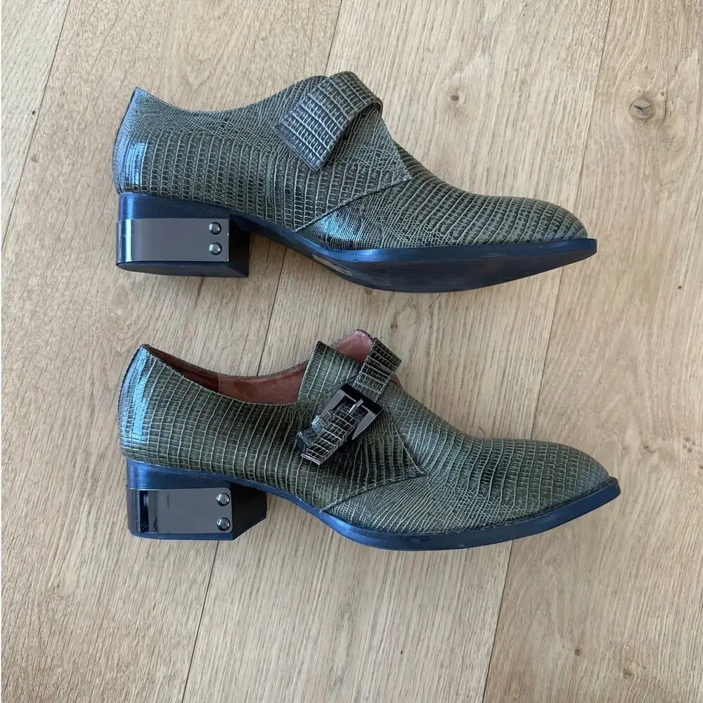 Jeffrey Campbell - Ibiza Snakeskin Print Western Style Leather Shoes in Green - Picture 2 of 7